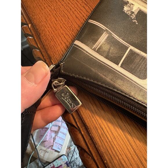 Jeon Los Angeles Black Leather Purse Designer Buffet Train Car Windows Print - Picture 4 of 7